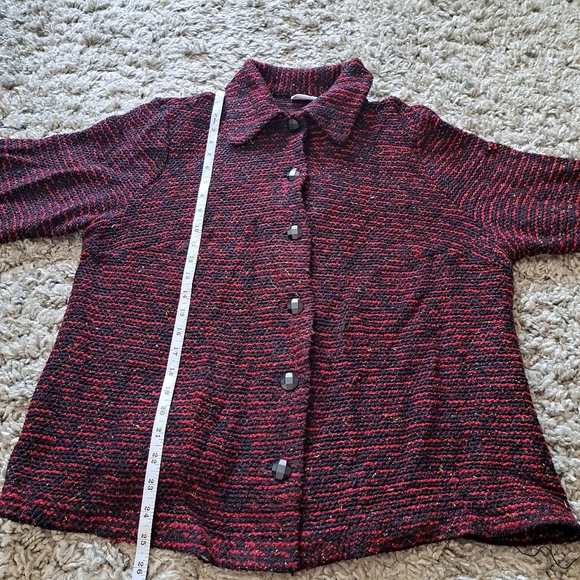 Alfred Dunner |Red, black, gold metallic tweed knit women jacket & shoulder pads - Picture 7 of 12